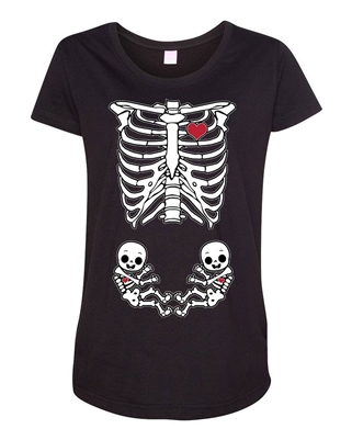 Twins Boy Girl Baby Skeleton Mother Mom Maternity DT T-Shirt Tee