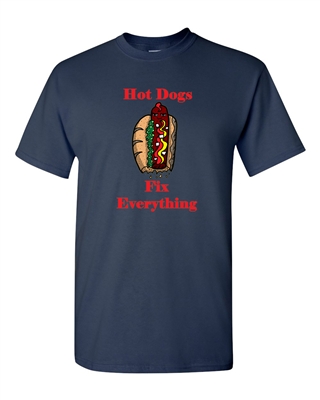 Hot Dogs Fix Everything Adult DT T-Shirts Tee